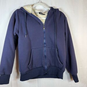 Yeokou Jacket Womens Size M Navy Blue Sherpa Lined Full Zip Hoodie Casual